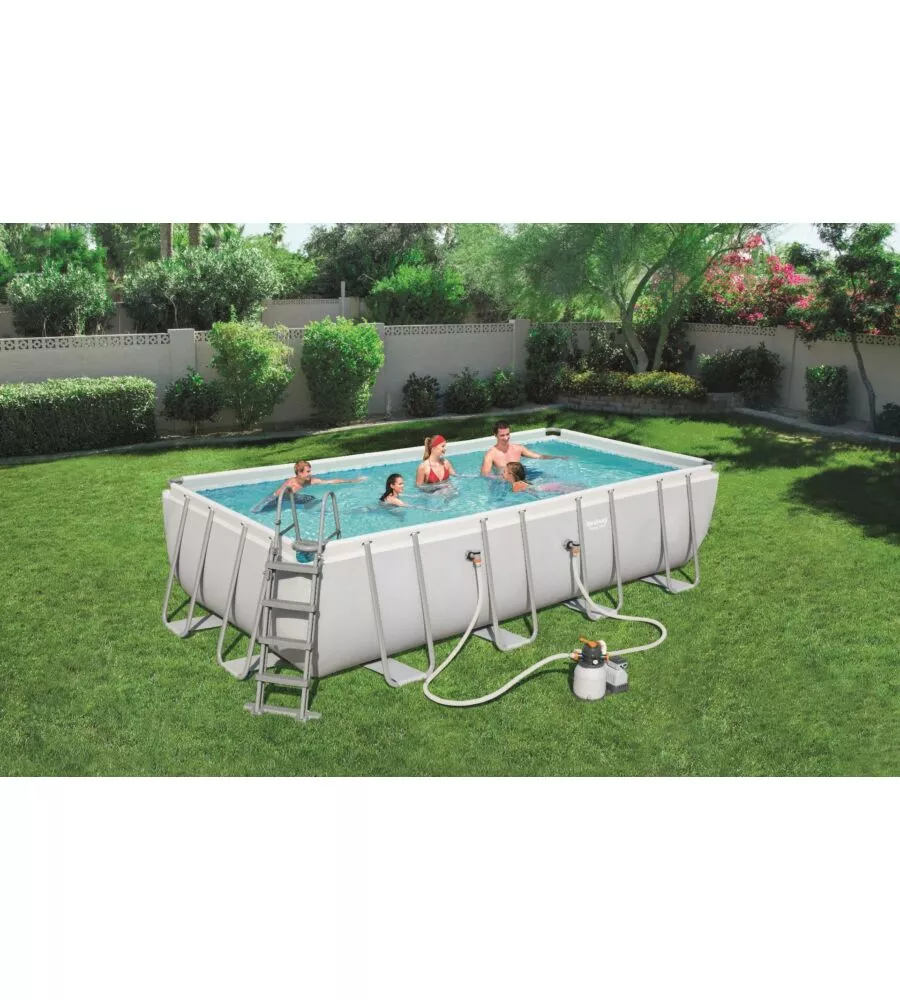 Piscina fuori terra rettangolare bestway "power steel frame" 549x274x122 cm con pompa, scaletta, cover e chemconnect - cod. 56466